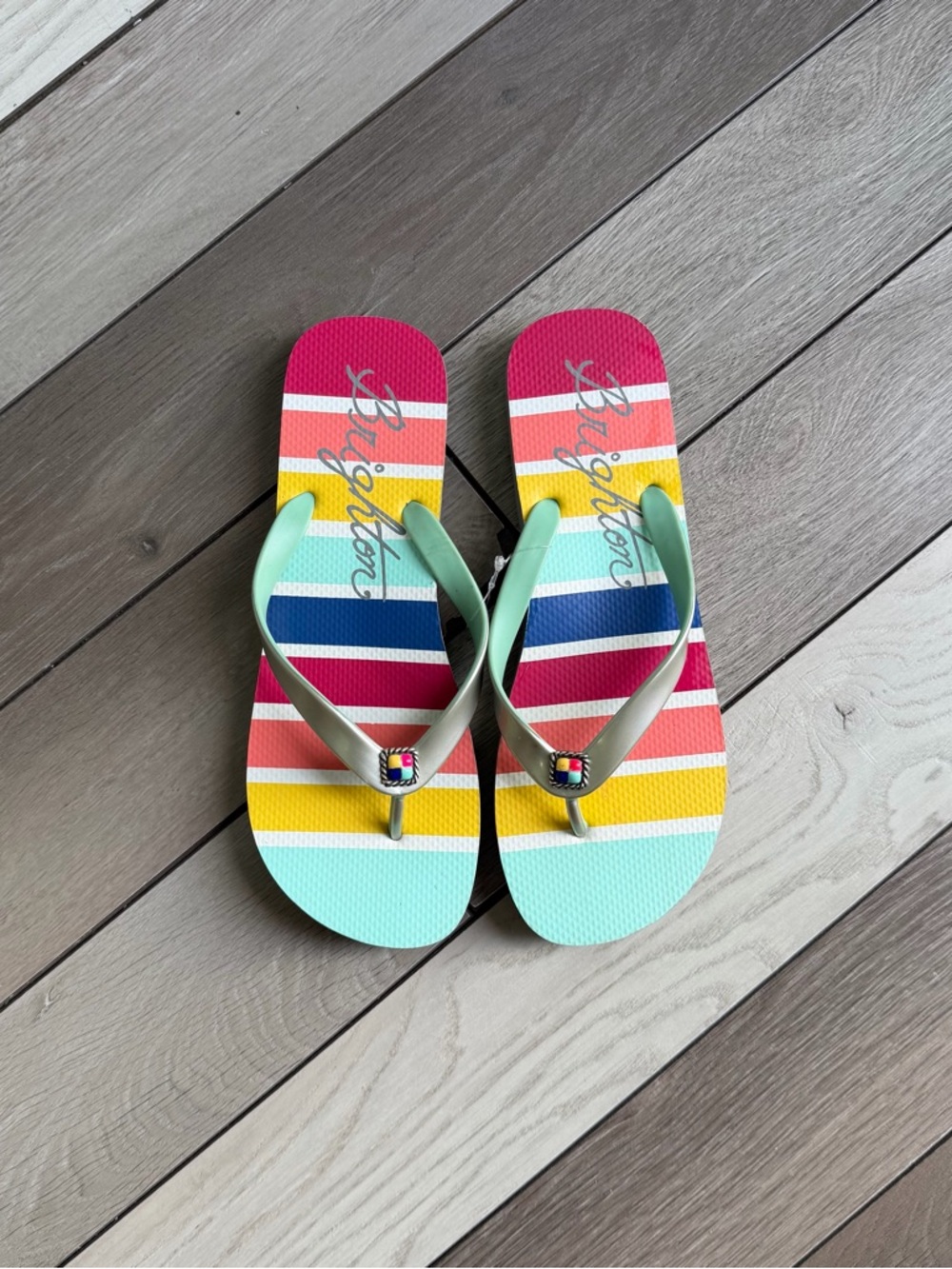 Brighton Mint Strap Multicolor Striped Flip Flops